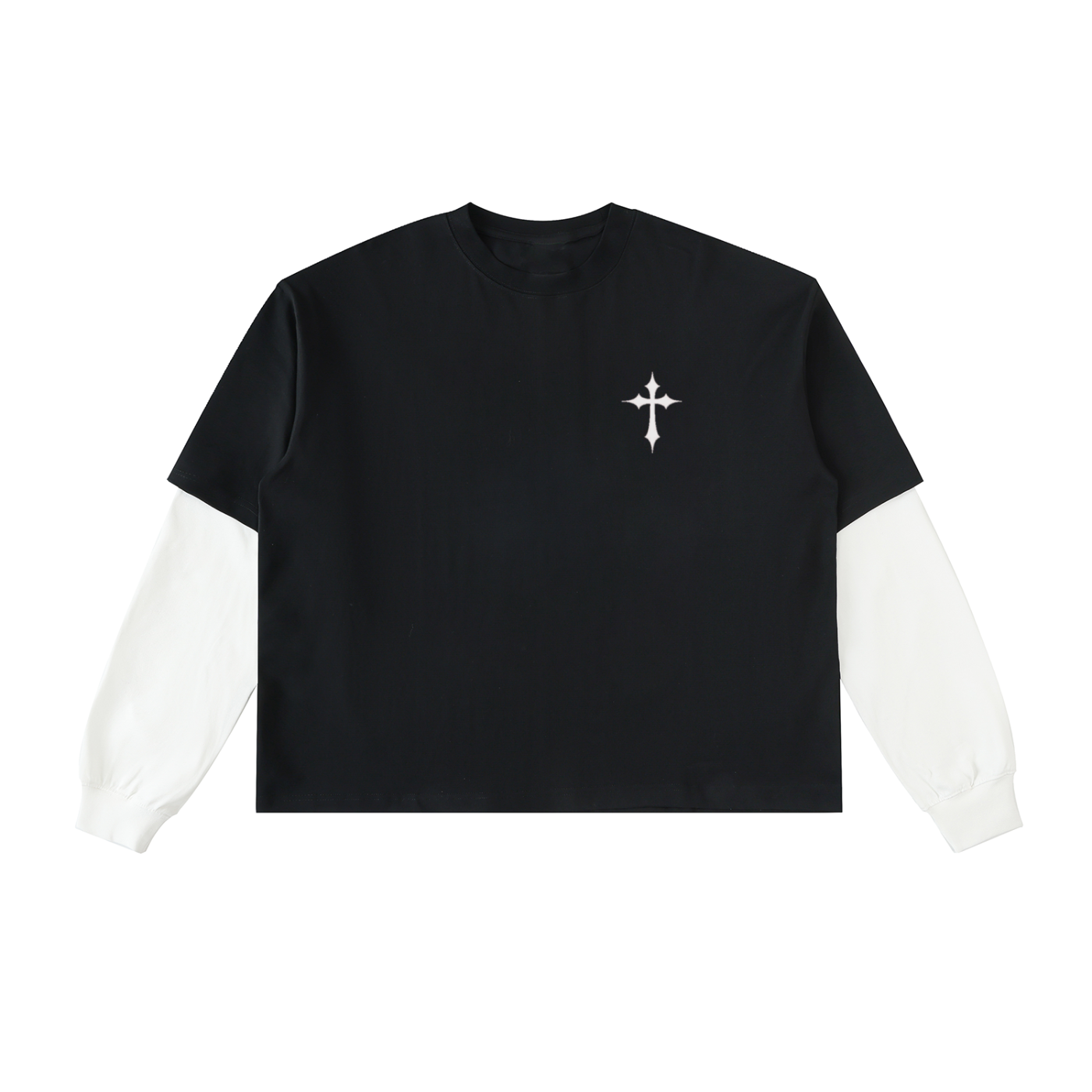 Layered Contrast Sleeve Cotton T-Shirt