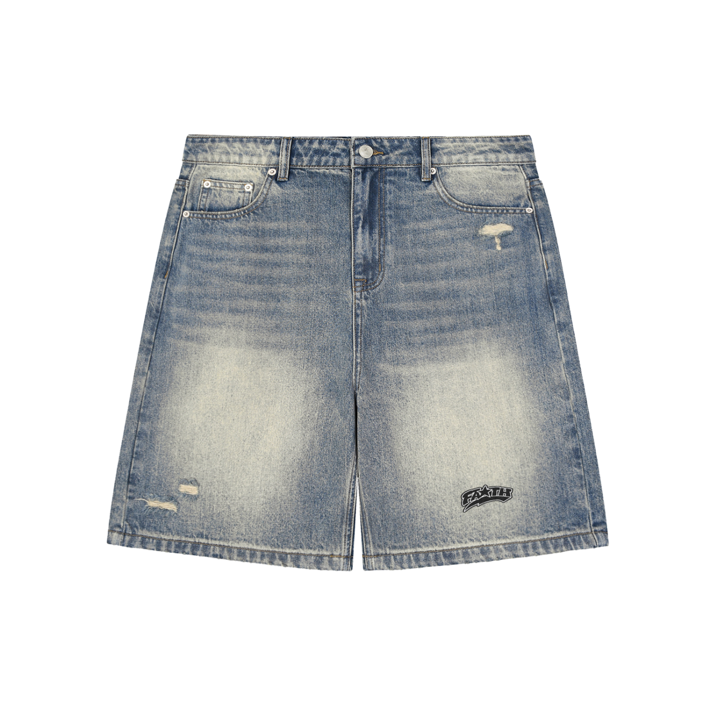 Faded Distressed Baggy Denim Shorts